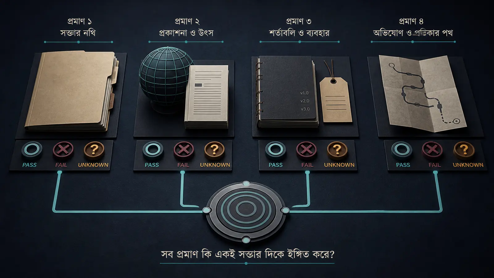 Entity, domain, terms/data ও remedy-এর চার স্তরে একই পরিচয় যাচাইয়ের সম্পাদকীয় টেবিল